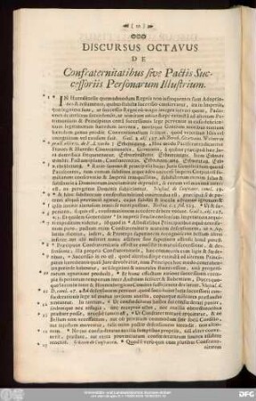 Discursus Octavus De Confraternitatibus sive Pactis Successoriis Personarum Illustrium.