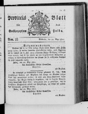 Num. 22, Ausgabe vom 30. Mai 1821