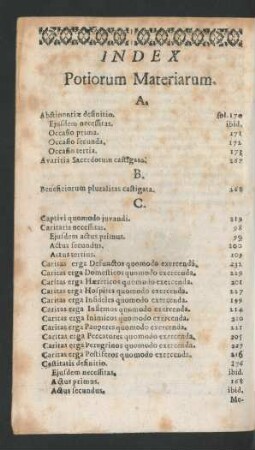 Index Potiorum Materiarum.