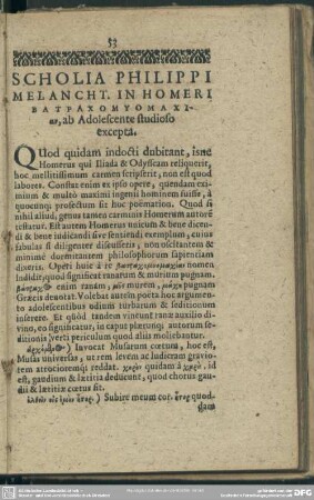 Scholia Philippi Melancht. In Homeri Batrachomyomachian, ab Adolescente studioso excepta