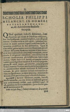 Scholia Philippi Melancht. In Homeri Batrachomyomachian, ab Adolescente studioso excepta