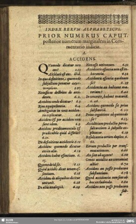 Index Rerum Alphabeticus. Prior Numerus Caput, posterior numerum marginalem in Commentario indicat