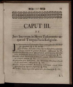 Caput III. De Jure Sacrorum in Novo Testamento usque ad Tempus Pacis Religiosæ.