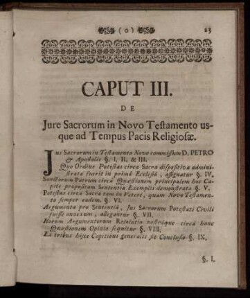 Caput III. De Jure Sacrorum in Novo Testamento usque ad Tempus Pacis Religiosæ.
