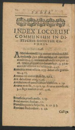 Index Locorum Communium In Distichis Dionysii Catonis