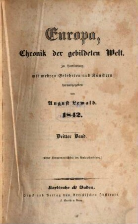 A. Lewald's Europa : Chronik der gebildeten Welt. 1842,3, 1842,3