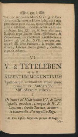VI. - V. a TETELEBEN Epistolarum ad Albertum Moguntinum