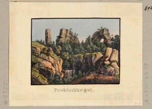 Der Prebischkegel und das Prebischtor (Pravčická brána) bei Herrnskretschen (heute Hřensko, Tschechien) in der Böhmischen Schweiz, aus Andenken an die Sächsische Schweiz von C. A. Richter 1820