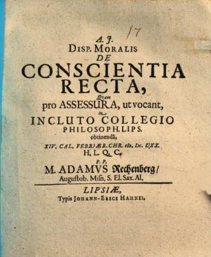 Disp. moralis De Conscientia Recta