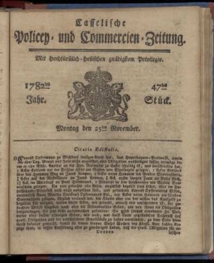 47tes Stueck, Montag den 25ten November. 1782
