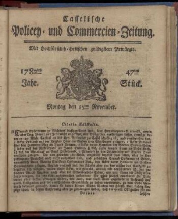 47tes Stueck, Montag den 25ten November. 1782