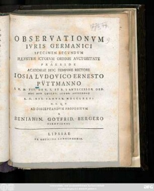 Specimen 2: Observationvm Ivris Germanici ...