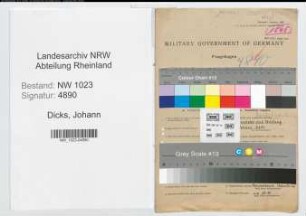Entnazifizierung Johann Dicks , geb. 04.10.1910 (Arbeiter)