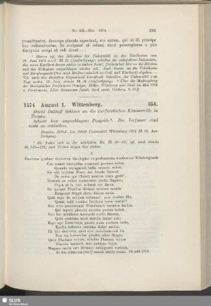 354. 1574, August 1. Wittenberg