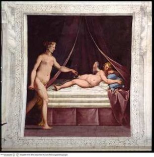 Szenen aus dem Mythos der Psyche, Psyche beleuchtet mit einer Lampe den schlafenden Cupido
