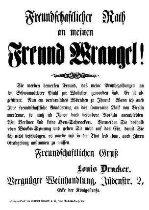 Freundschaftlicher Rath an meinen Freund Wrangel!