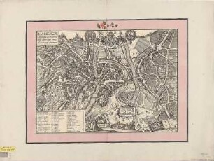 Vogelschaubild der Stadt Bamberg, Kupferstich, um 1617 : Bambergae Episcopalis in Franconiae urbis celeberrimae typus, ad vivum quasi efformatus : Iohannes Philippus Dei Grat. Eps. Bambergensis / [Georgius Braun et Franciscus Hohenbergius]. - [Coloniae Agrippiniae] , [1617]. - 1 Vogelschaubild : Kupferst. ; 51 x 37 cm
