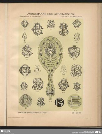Dekorationen [Widmungen, Kartuschen], Monogramme mit vollständigem Namen
