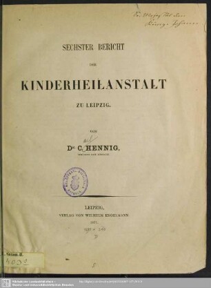 6.1871: Bericht der Kinderheilanstalt zu Leipzig