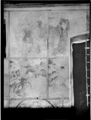 Hochhausen Evangelische Notburga-Kirche Innenansicht - Nordwand Langhaus Wandmalerei Szenen der Notburga-Legende (um 1500)