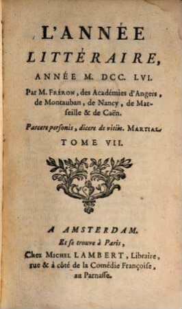L' année littéraire. 1756,7