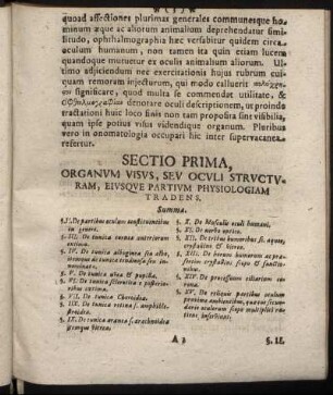 Sectio Prima, Organum Visum, ... - Sectio Secunda, Visionis Rationem Præstantiumque Oculi, ...
