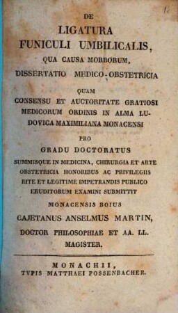 De ligatura funiculi umbilicalis, qua causa morborum : dissertatio medico-obstretica