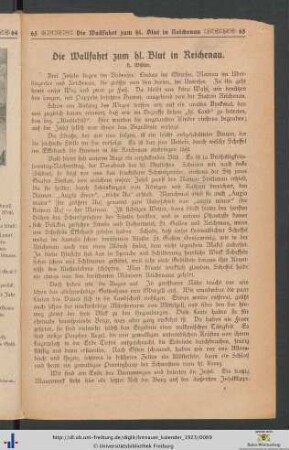 Die Wallfahrt zum hl. Blut in Reichenau.