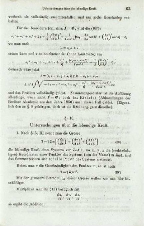 § 10 - 14. Untersuchungen über die lebendige Kraft. Prinzip der virtuellen Geschwindigkeiten. Das Prinzip der kleinsten Wirkung. Schwingungen eines Systems.