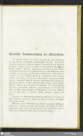 I. Chemische Zusammensetzung der Meteorsteine