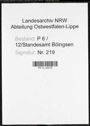 Sterberegister Standesamt Böingsen