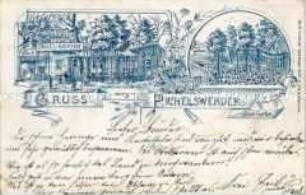 Postkarte mit Werbung für eine Gaststätte in Pichelswerder