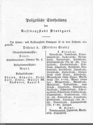 Polizeiliche Einteilung der Stadt