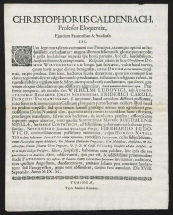 Christophorus Caldenbach, Professor Eloquentiae, Ejusdem Fautoribus & Studiosis Sal.