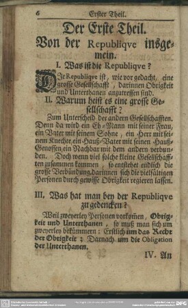 Der Erste Theil. Von der Republique insgemein