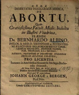 Dissertatio Inauguralis Medica, De Abortu