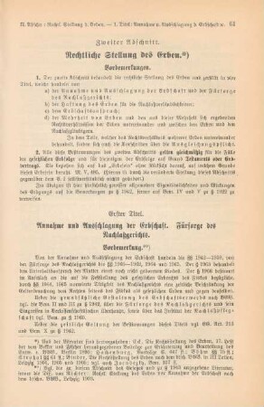 Erster Titel. Annahme und Ausschlagung der Erbschaft. Fürsorge des Nachlaßgerichts