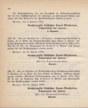 16. Ministerial-Bekanntmachung, betreffen Wechsel in der Hauptagentur der Norddeutschen Feuer-Versicherungs-Gesellschaft in Hamburg