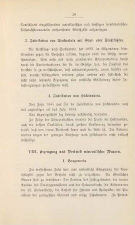 VIII. Erzeugung und Vertrieb mineralischer Waaren.