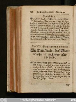 Am XXII. Sonntage nach Trinitatis. Die Danckbarkeit des Glaubens für die empfangene göttliche Gnade.