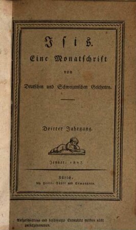 Isis : eine Monatsschr. von dt. u. schweizer. Gelehrten. 5,1. 1807