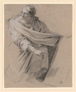 Vouet, Simon: Zeichnungen II, Blatt 122: Kniende Frau mit Tafel in der Linken - BSB Cod.icon. 397 b(122