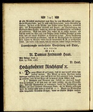 Unterthänigste wiederholte Vorstellung und Bitte