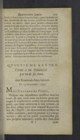 Quinziéme Lettre ... 25. Nouembre, 1656.