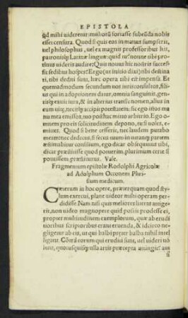 Fragmentum epistolae Rodolphi Agricolae ad Adolphum Occonem ...