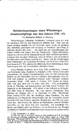 Schulerinnerungen eines Würzburger Jesuitenzöglings aus den Jahren 1755-63