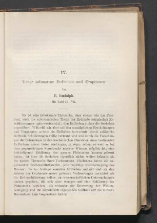 IV. Ueber submarine Erdbeben und Eruptionen. Mit Tafel IV – VII