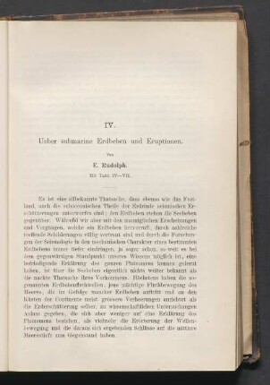 IV. Ueber submarine Erdbeben und Eruptionen. Mit Tafel IV – VII