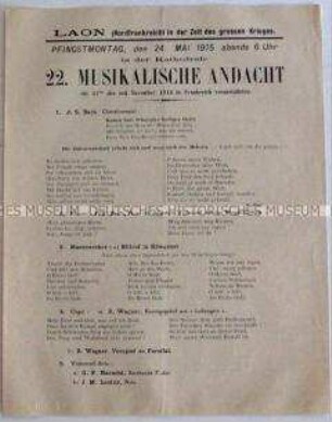 Programm einer musikalischen Andacht für die deutsche Armee im besetzten Frankreich