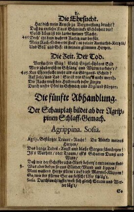 Die fünfte Abhandlung. Der Schauplatz bildet ab der Agrippinen Schlaff-Gemach.